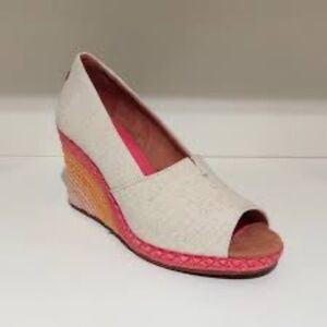 Toms Cream and Pink Espadrille Wedges
